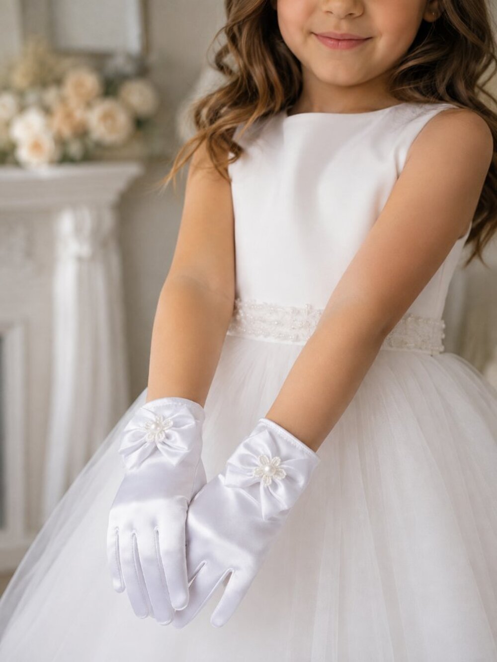 White Satin Gloves for Girls